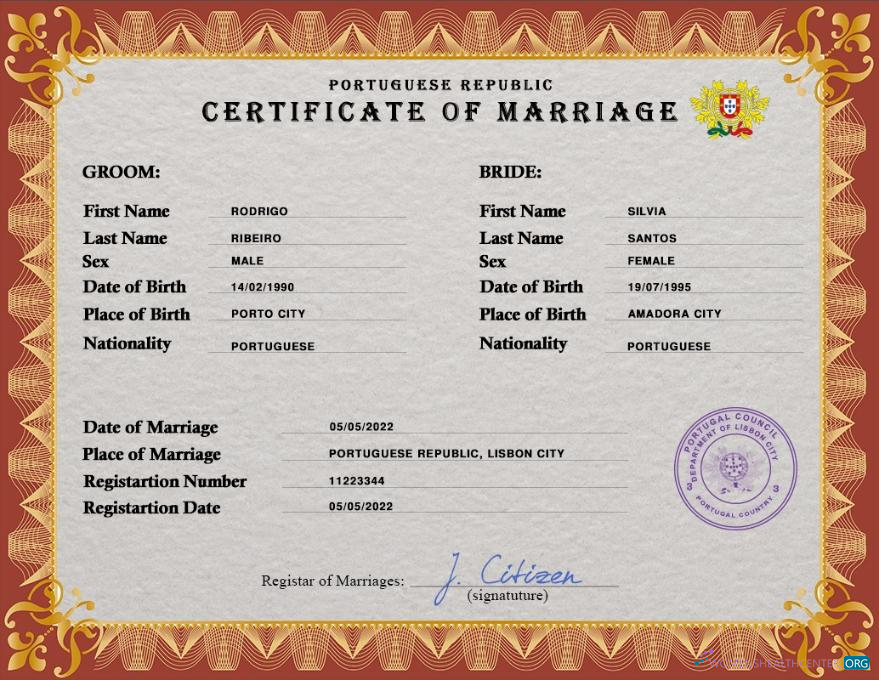 Download Portugal marriage certificate PSD template Photoshop template